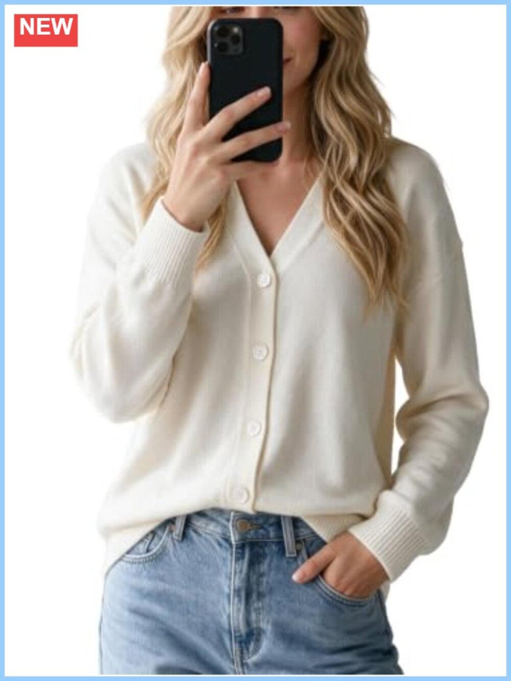 V Neck Button Down Cardigan Sweater Soft Lightweight Relaxed Fit